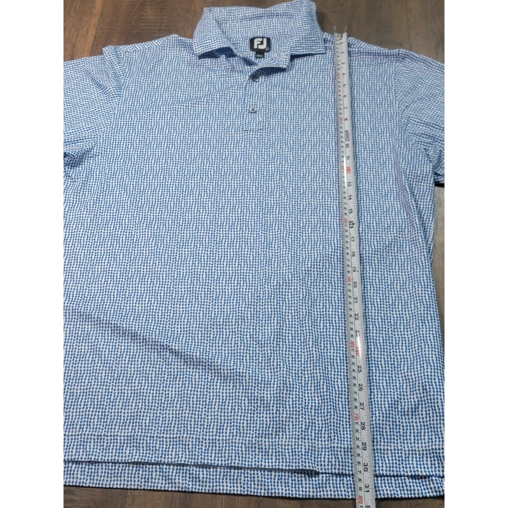 FootJoy Lisle Golf Polo Shirt Mens Large Blue White Geometric Print 29604